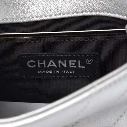 Chanel Metallic Lambskin Chevron Quilted Studded Mini Flap Silver 6 of 7