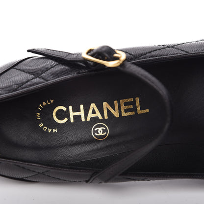 Chanel Grained Calfskin Patent Quilted CC Cap Toe Ankle Strap Pumps 37.5 Black 7 of 9