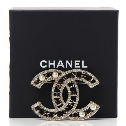 Chanel Crystal Pearl Coco CC Logo Brooch Gold 6 of 6