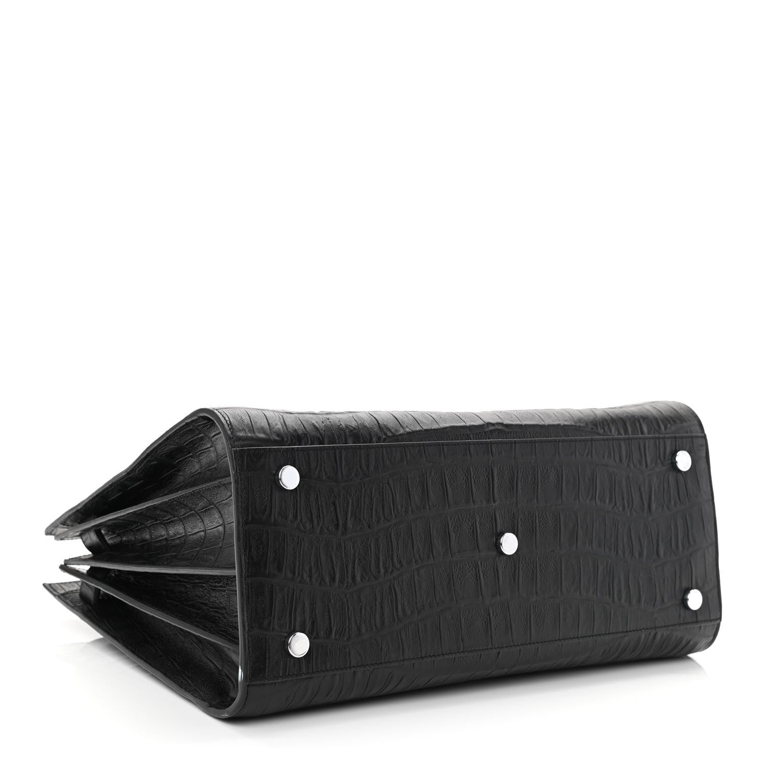 Saint Laurent Calfskin Crocodile Embossed Small Sac de Jour Black 4 of 11