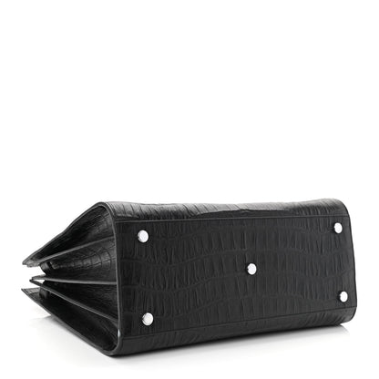 Saint Laurent Calfskin Crocodile Embossed Small Sac de Jour Black 4 of 11