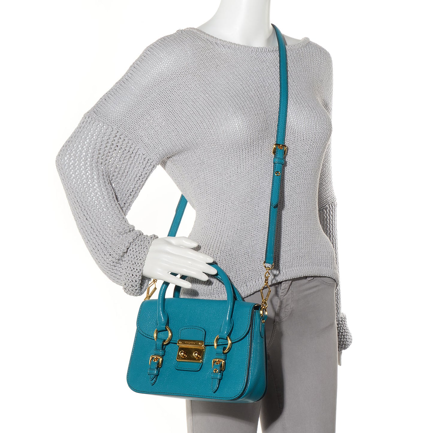 Grained Goatskin Madras Mini Crossbody Bag Turchese
