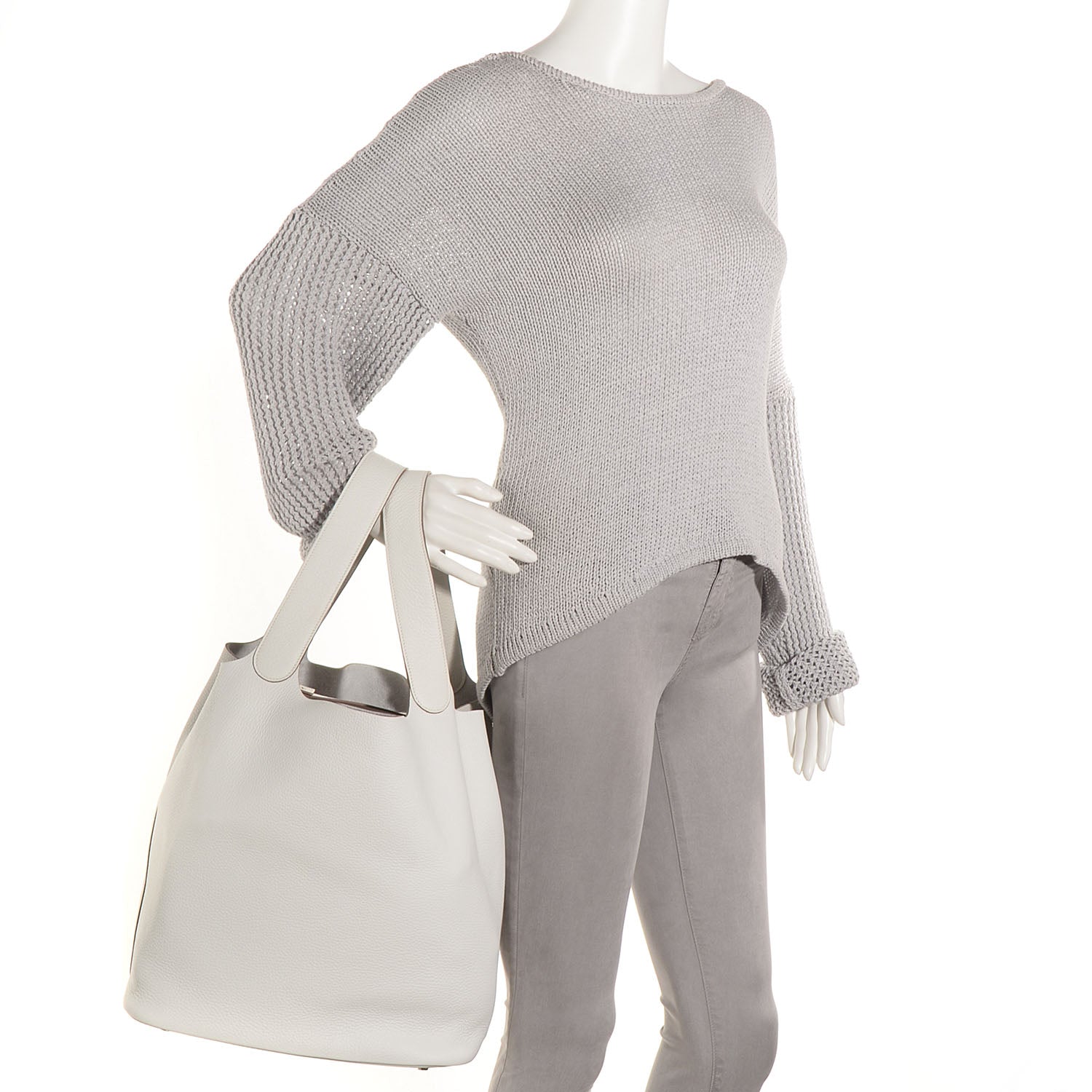 Hermes Taurillon Clemence Picotin Lock TGM Gris Perle White 2 of 14