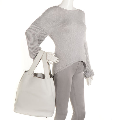 Hermes Taurillon Clemence Picotin Lock TGM Gris Perle White 2 of 14