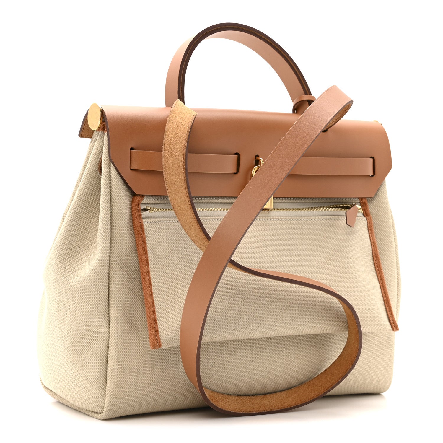 Hermes Military Toile Vache Hunter Herbag Zip Retourne 31 PM Beton Naturel 4 of 11