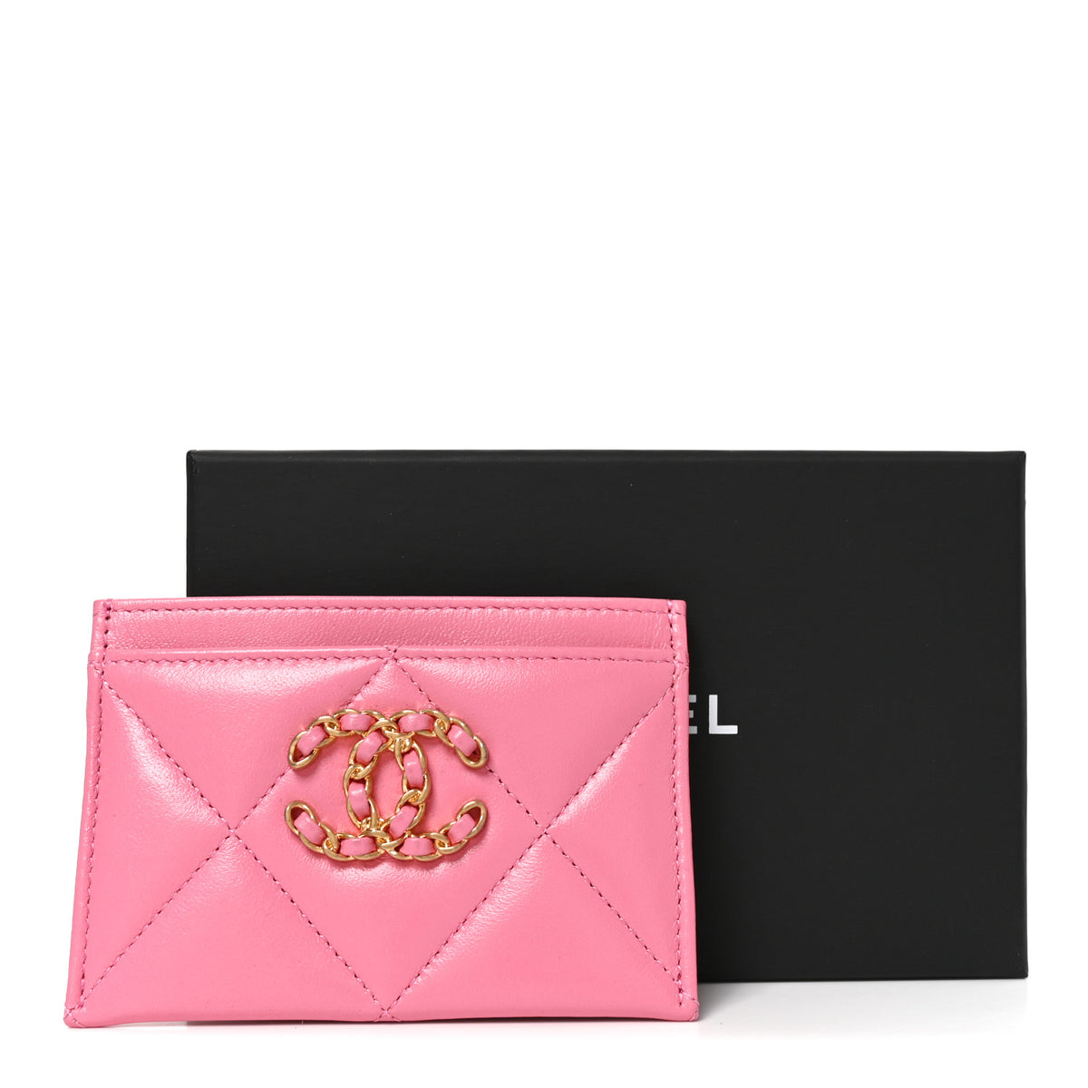 Lambskin Quilted Chanel 19 Card Holder Pink