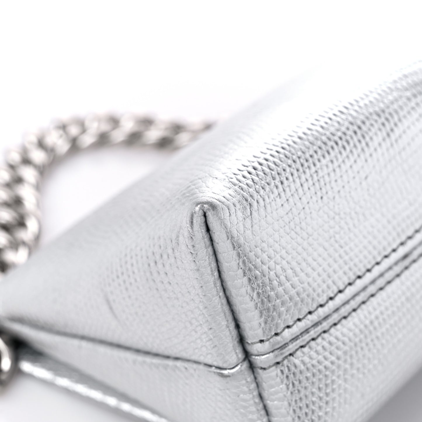 Metallic Lizard Embossed Mini Label Shoulder Bag Silver