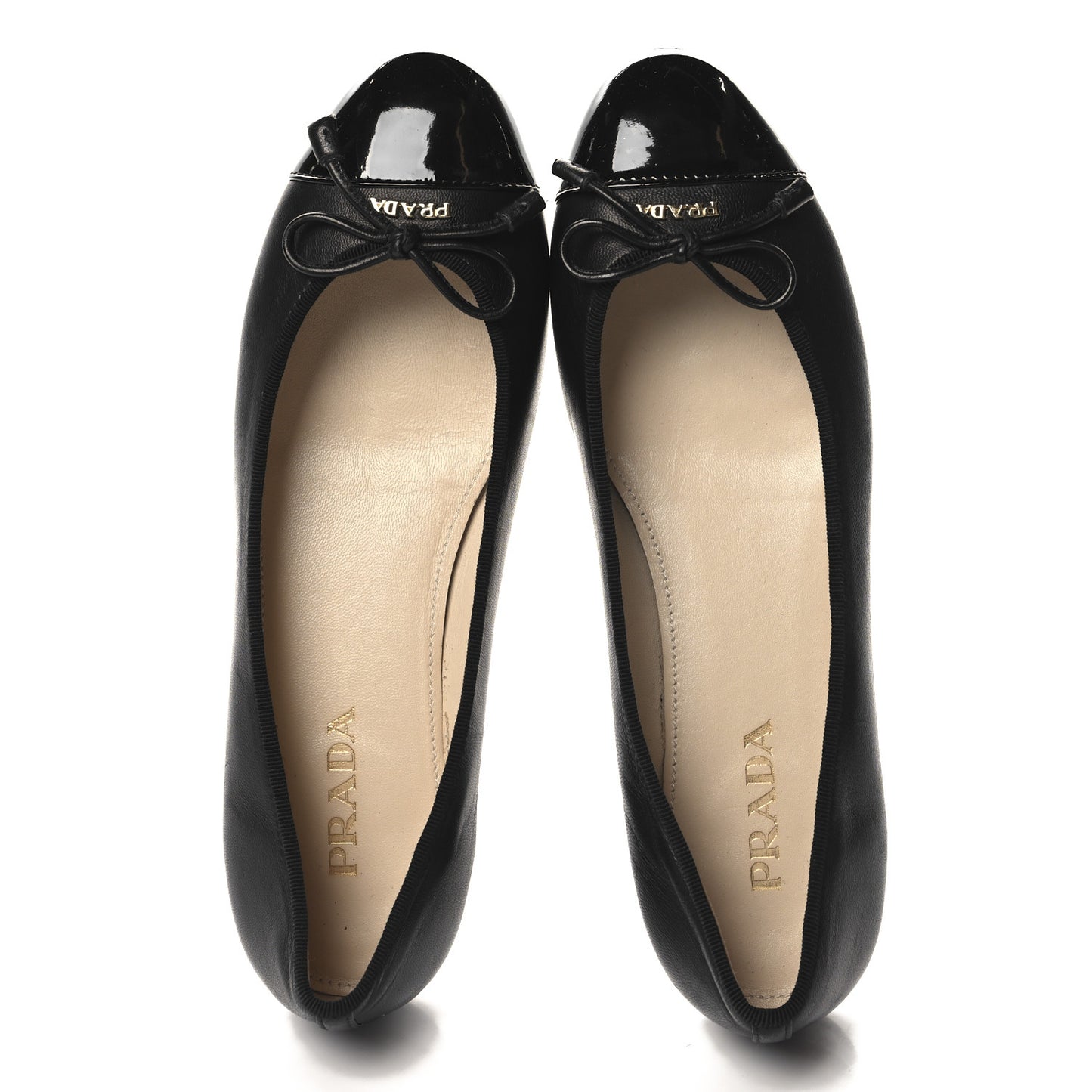 Nappa Vernice Cap Toe Logo Bow Ballerina Flats 37.5 Black