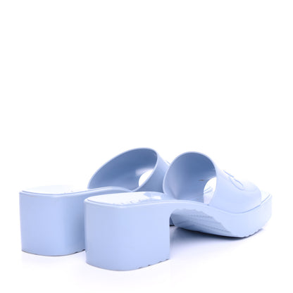 Gucci Rubber Gucci Logo Womens Platform 20/60mm Slide Sandals 37 Porcelain Light Blue 4 of 10