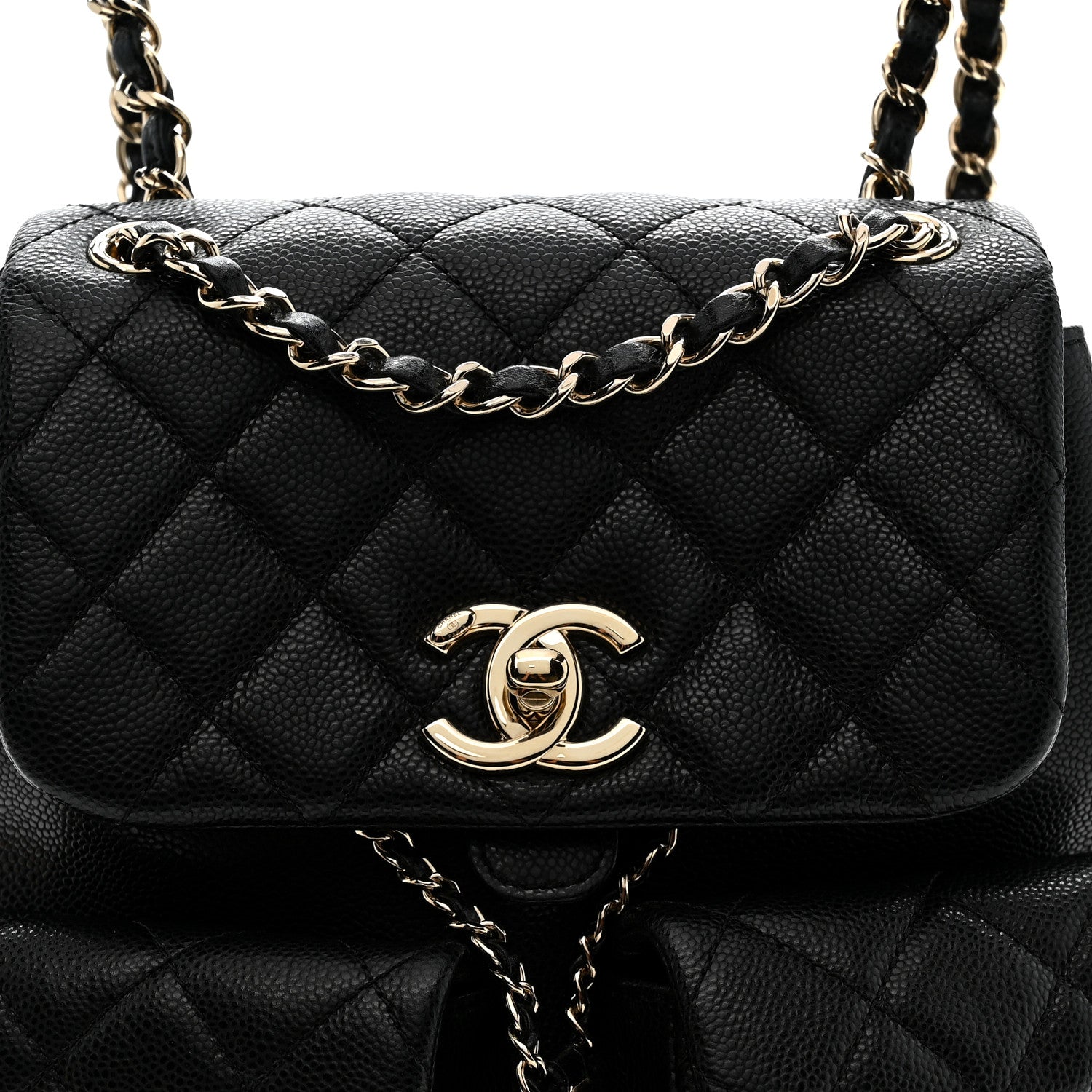Chanel Shiny Caviar Quilted Medium Duma Pockets Drawstring Backpack Black 9 of 12