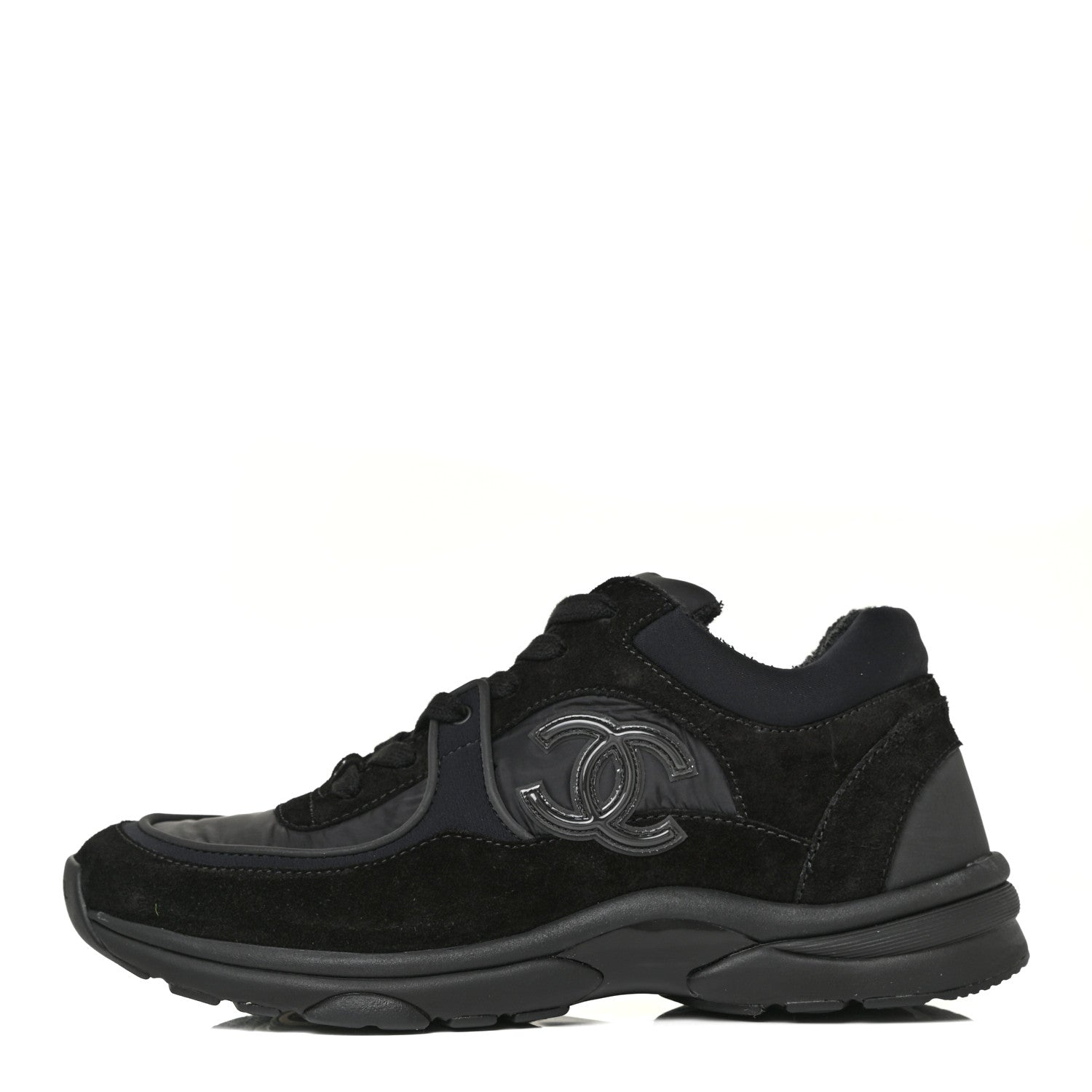 Chanel Nylon Calfskin Suede Calfskin CC Sneakers 39.5 Black 1 of 14