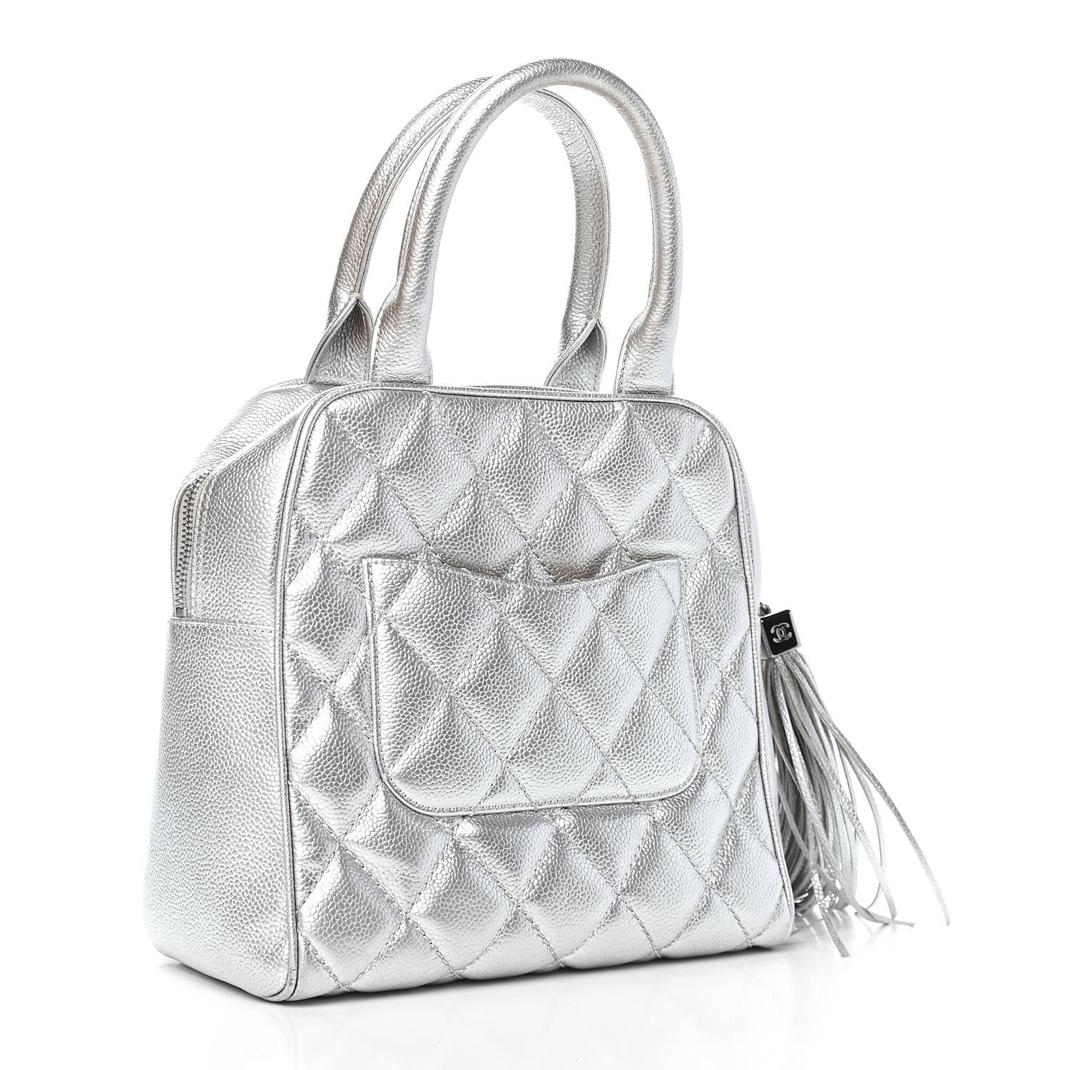 Chanel Metallic Caviar Quilted Vertical Bowler Silver 2 of 9