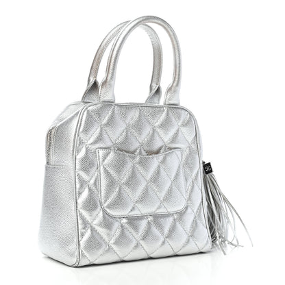Chanel Metallic Caviar Quilted Vertical Bowler Silver 2 of 9