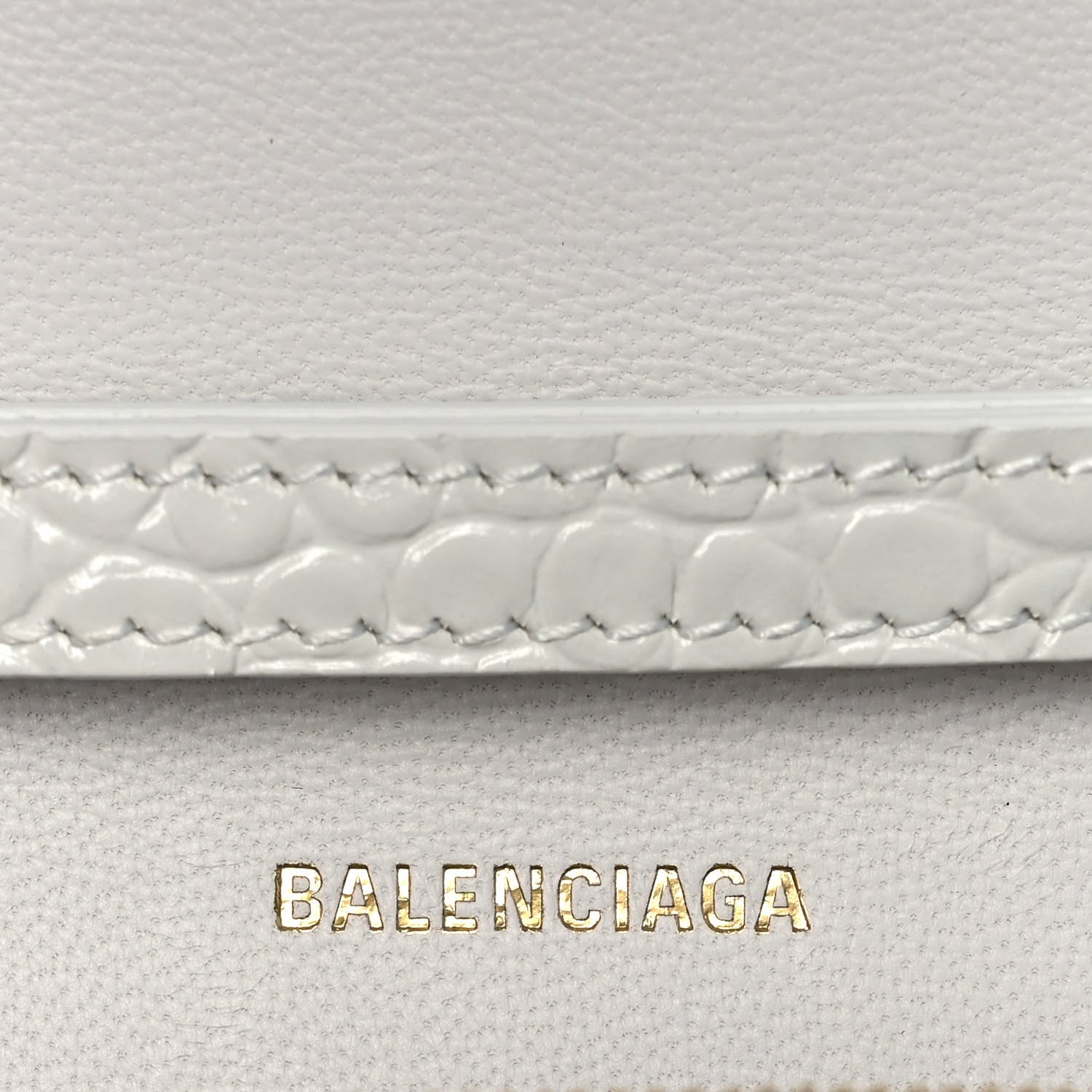 Balenciaga Shiny Calfskin Crocodile Embossed Hourglass Chain Bag White 5 of 8