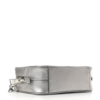 Prada Metallic Saffiano Lux Mini Camera Crossbody Bag Cromo 4 of 9