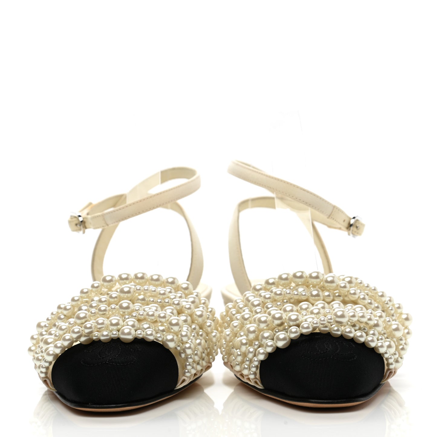 Lambskin Grosgrain Pearl Slingbacks 37.5 Ivory Black