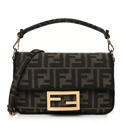 Fendi Fabric Jacquard FF 1974 Mini Baguette Tobacco Moro Black 1 of 9