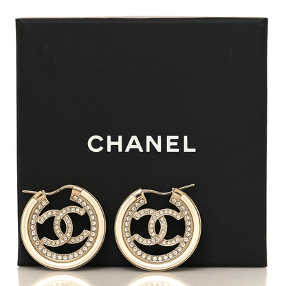 Chanel Metal Crystal Strass CC Hoop Earrings Gold 5 of 5