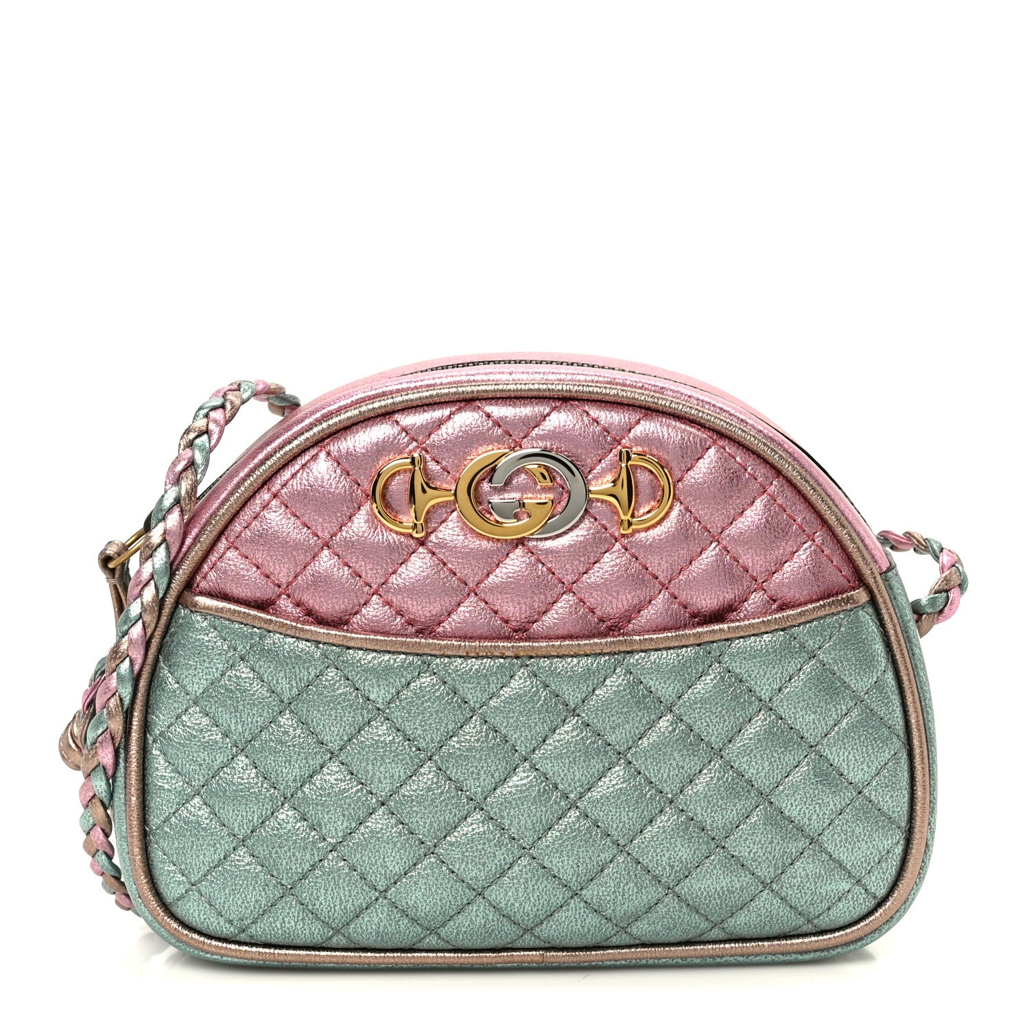 Gucci Laminated Nappa Trapuntata Mini Zumi Dome Shoulder Bag Rosa Lago Rame 1 of 11