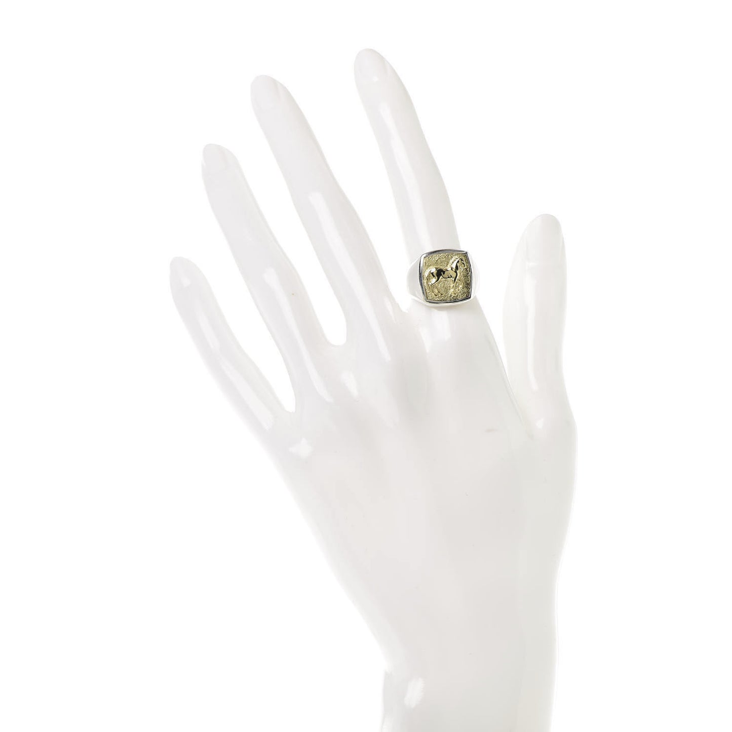Sterling Silver 18K Yellow Gold Petrvs Horse Signet Ring 52 6