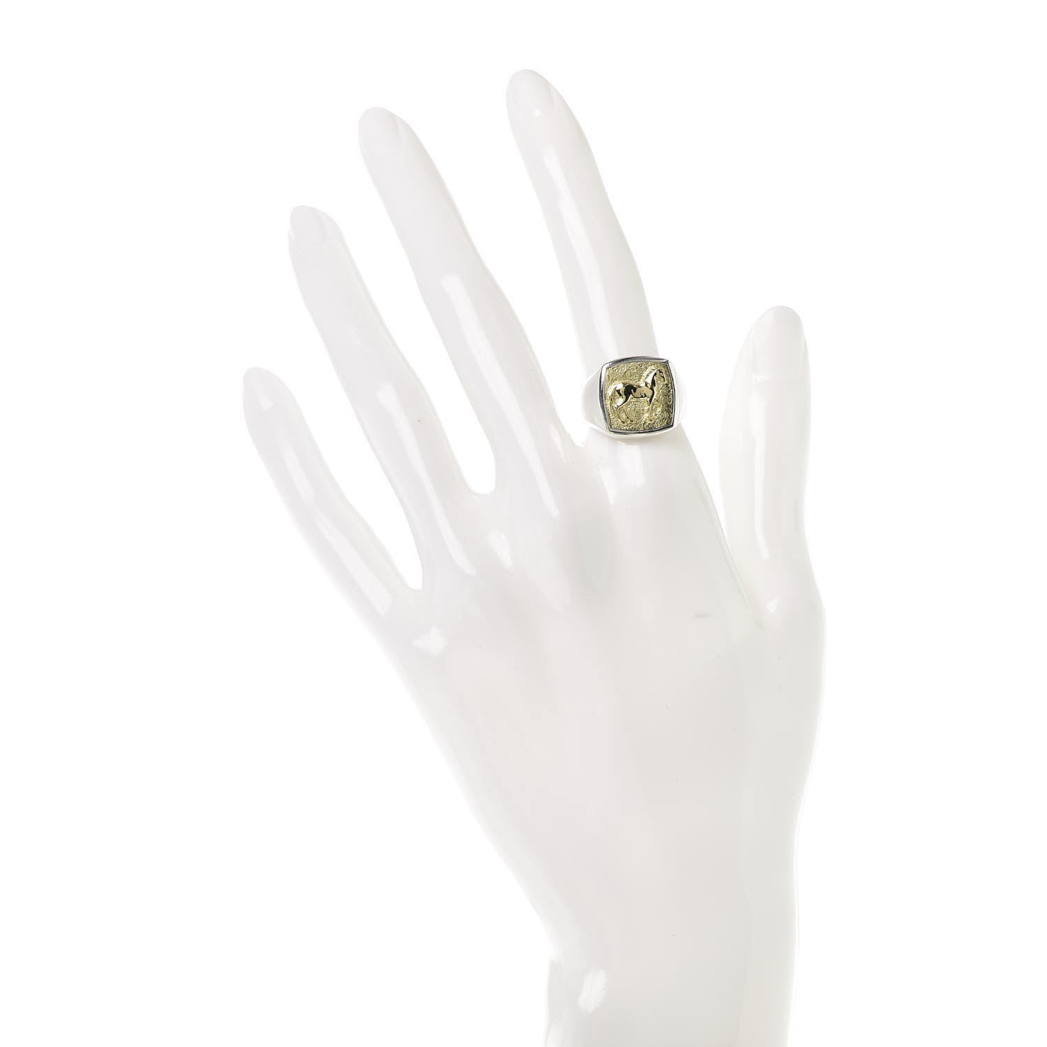 David Yurman Sterling Silver 18K Yellow Gold Petrvs Horse Signet Ring 52 6 2 of 5