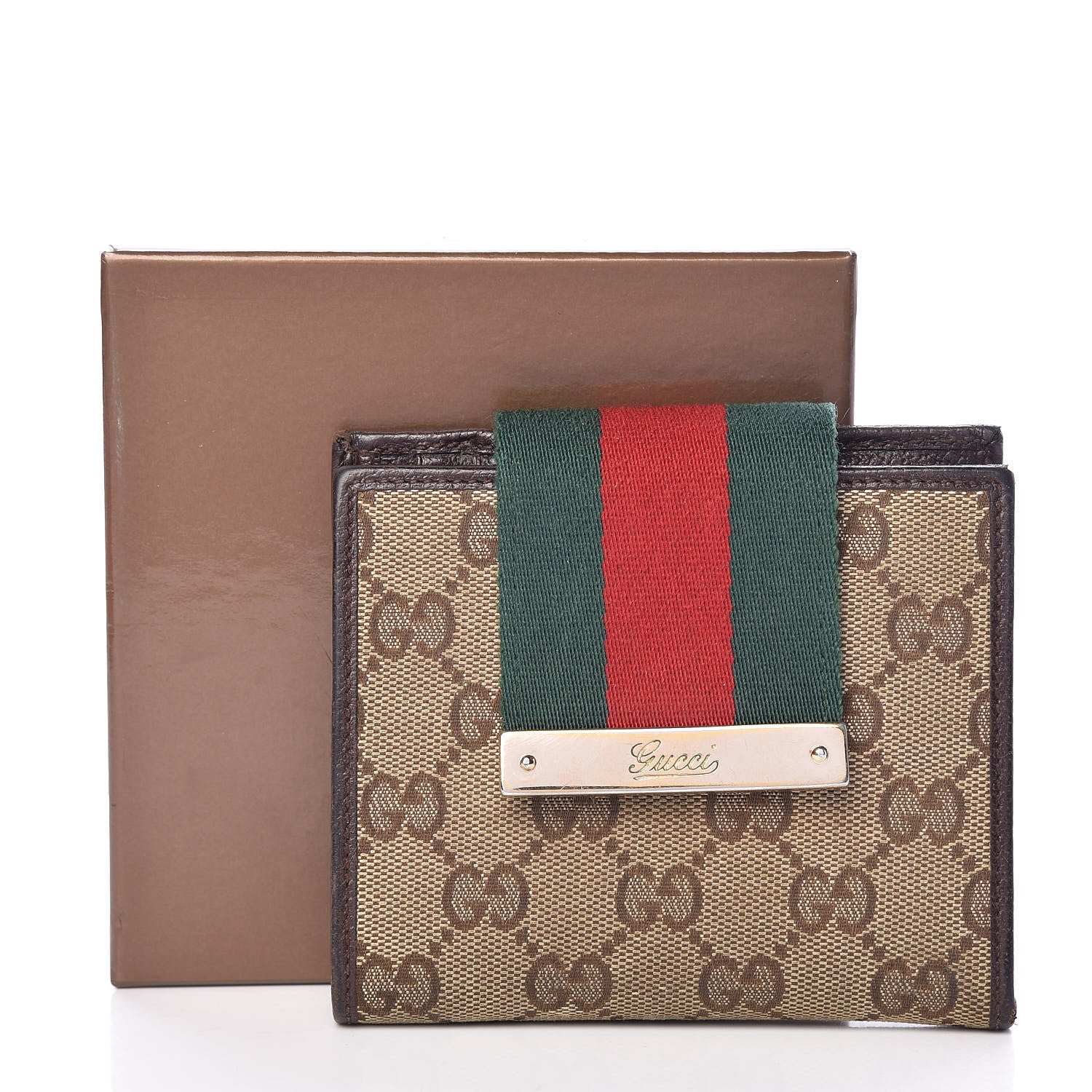 Gucci Monogram Ladies Web French Flap Wallet Dark Brown 10 of 10