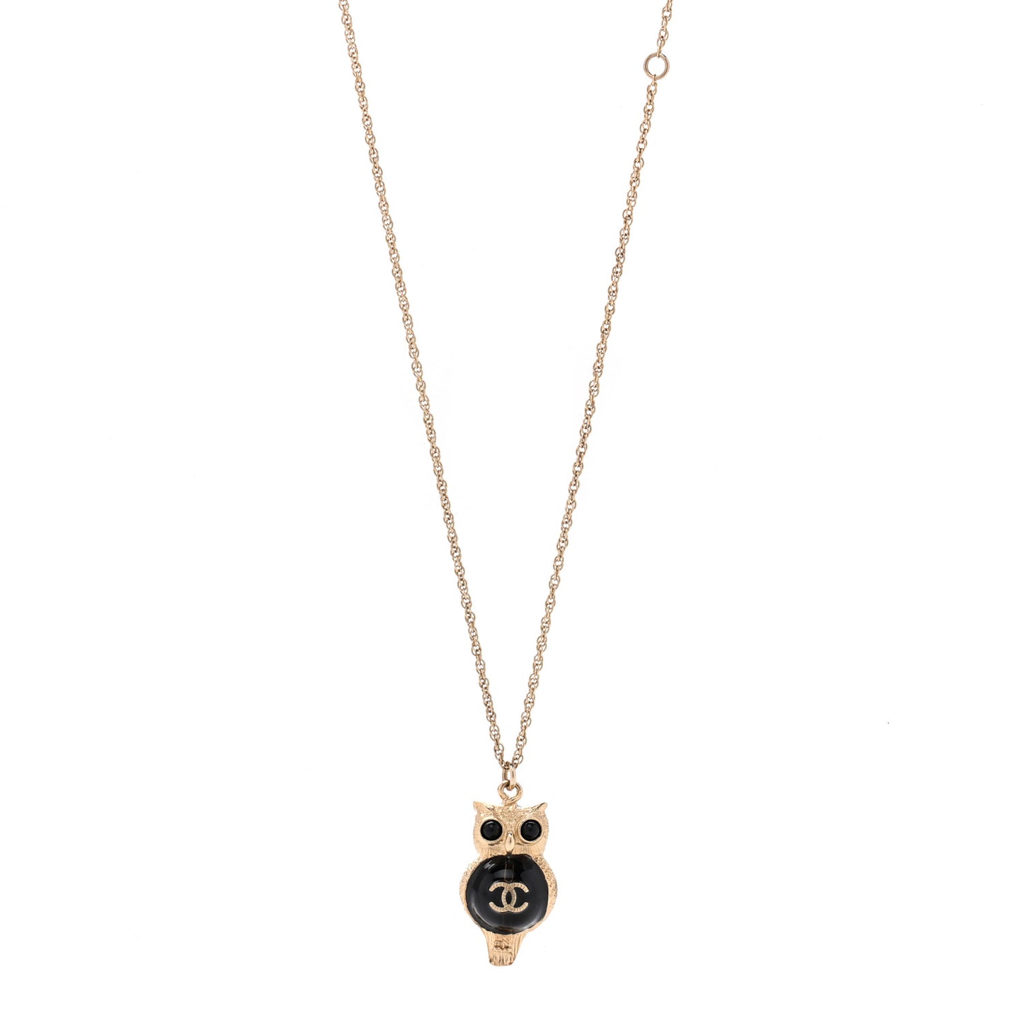 Resin Pearl CC Owl Necklace Gold Black
