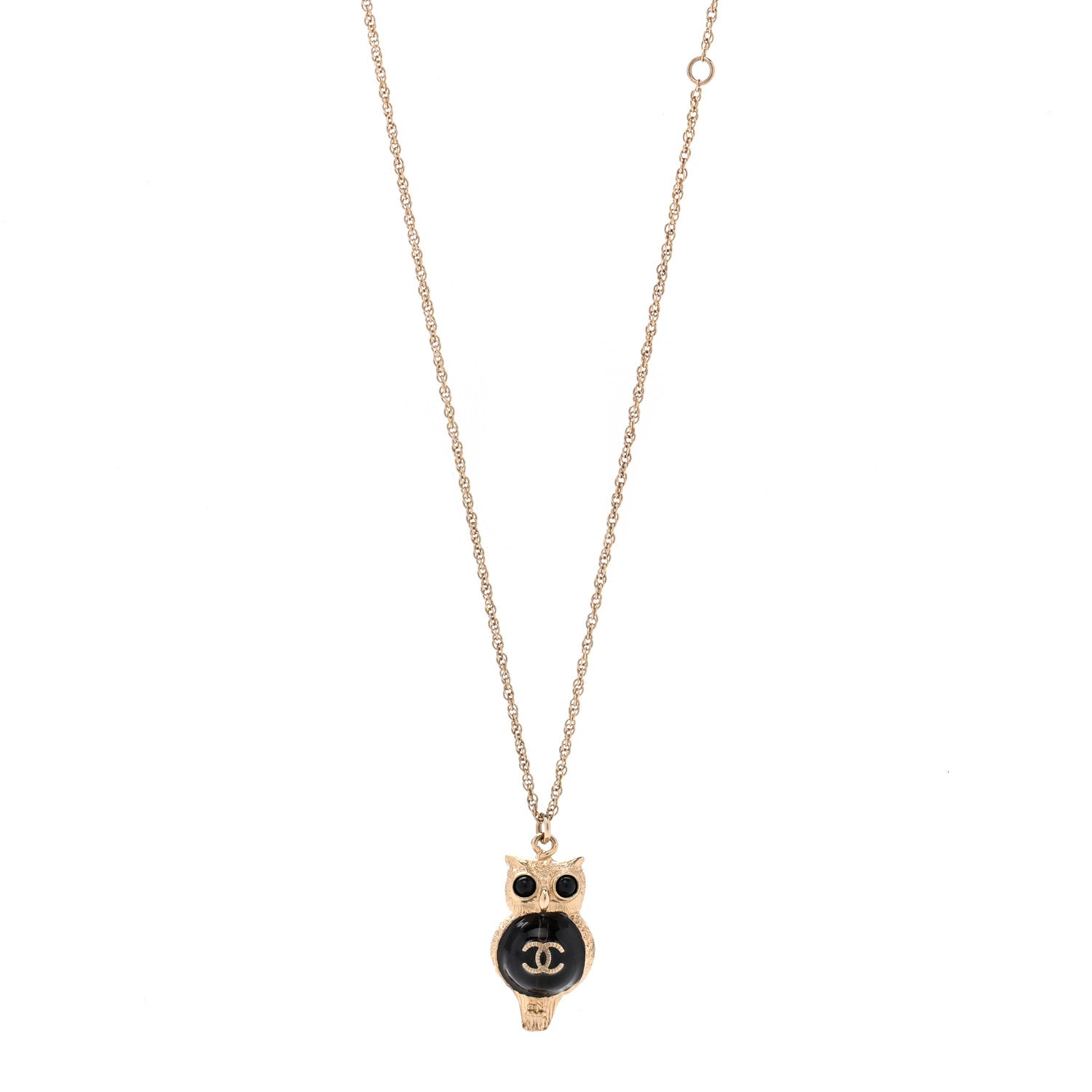 Chanel Resin Pearl CC Owl Necklace Gold Black 1 of 6