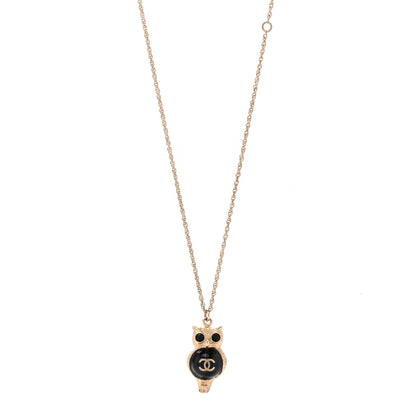 Chanel Resin Pearl CC Owl Necklace Gold Black 1 of 6