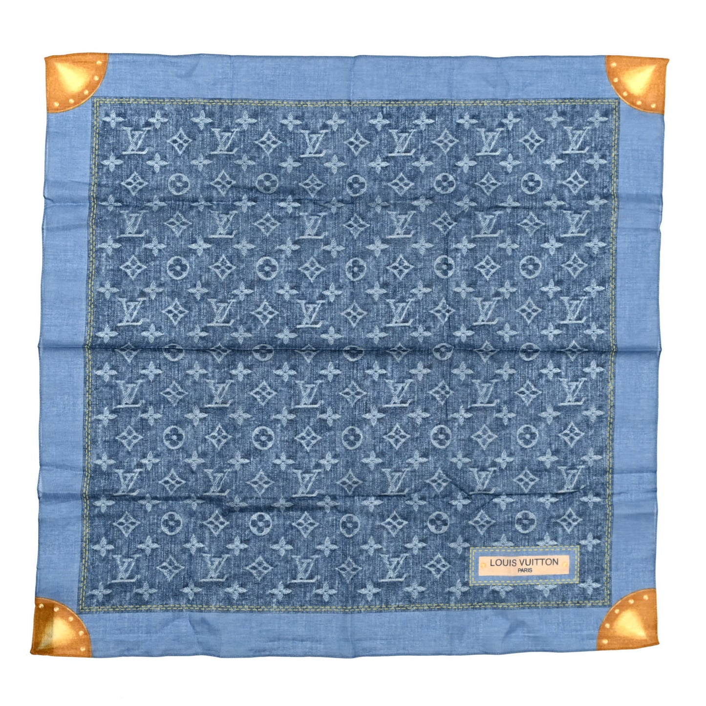 Cotton Monogram Denim Bandana Scarf Blue
