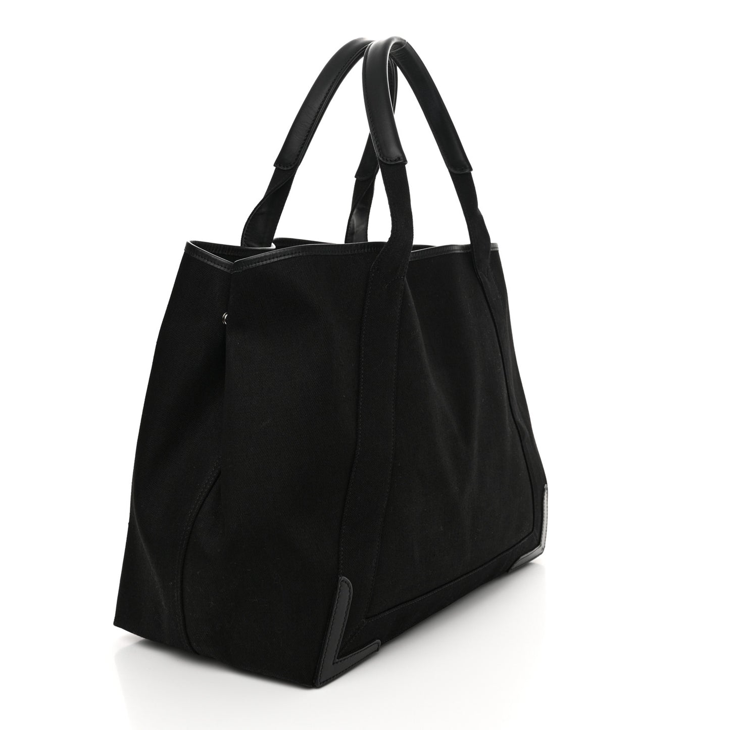Cotton Canvas Calfskin M Navy Cabas Black White