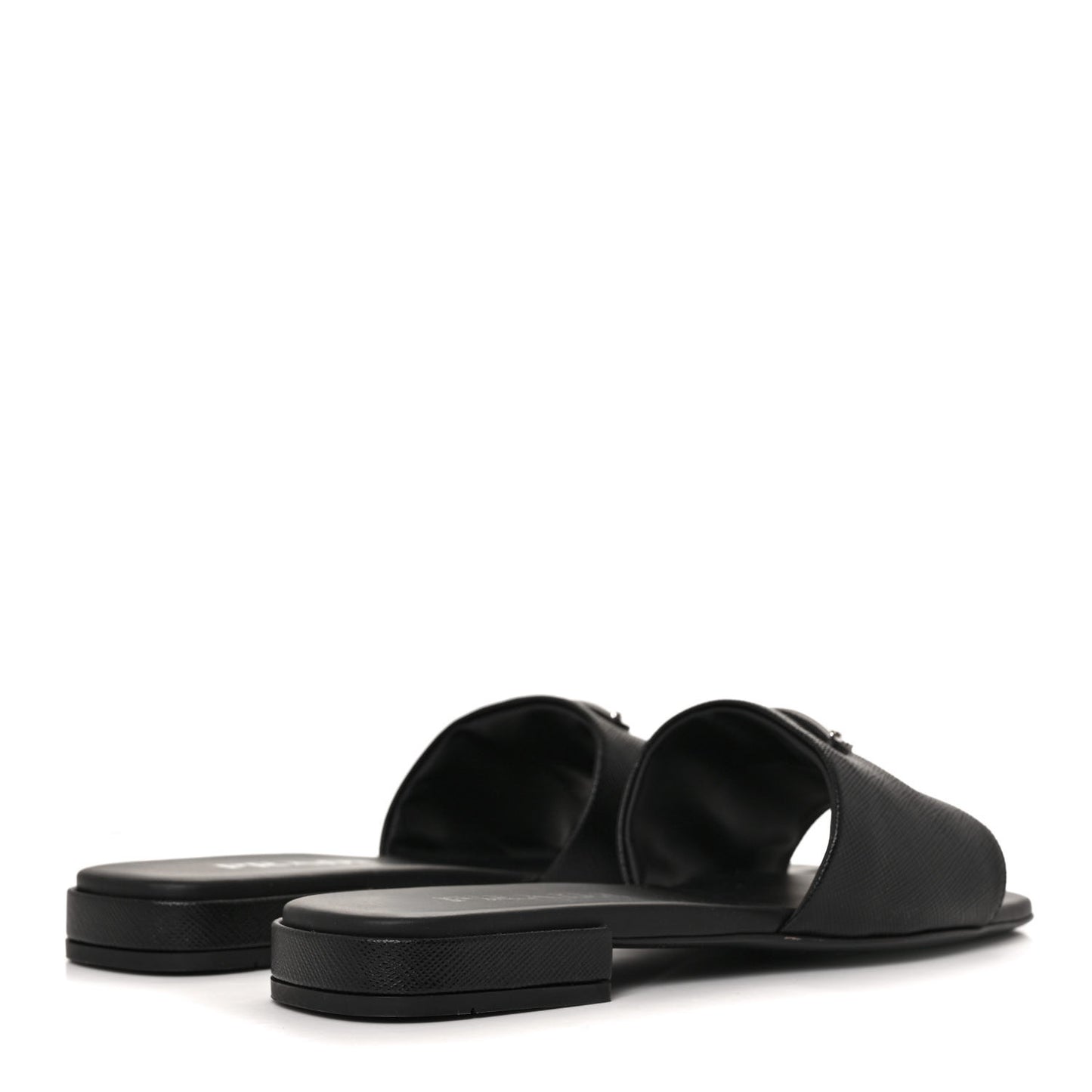 Saffiano Metal Triangle Logo 10mm Slide Sandals 35 Black