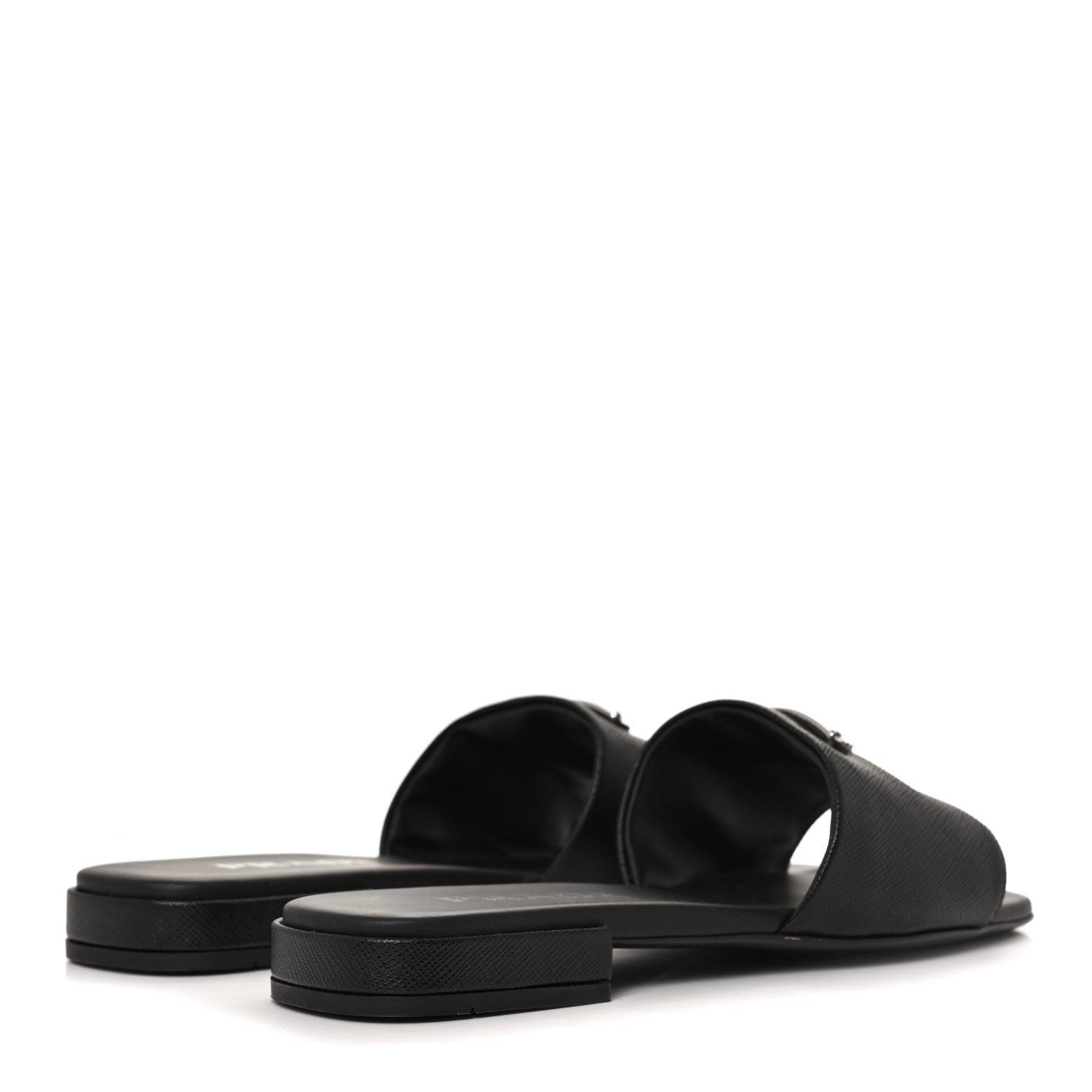 Prada Saffiano Metal Triangle Logo 10mm Slide Sandals 35 Black 4 of 7
