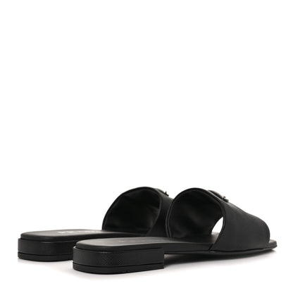 Prada Saffiano Metal Triangle Logo 10mm Slide Sandals 35 Black 4 of 7