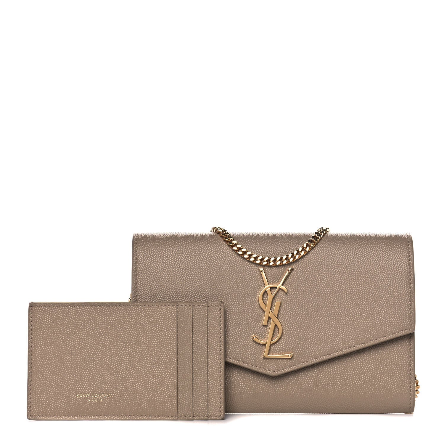 Saint Laurent Grain De Poudre Monogram Uptown Chain Wallet Dark Beige 1 of 13