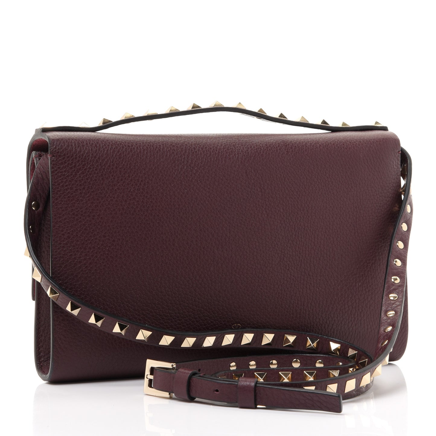 Pebbled Calfskin Rockstud Double Flap Crossbody Bag Rubin