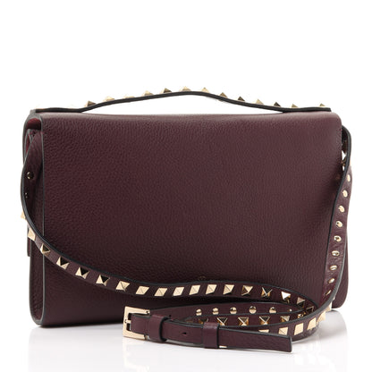 Valentino Garavani Pebbled Calfskin Rockstud Double Flap Crossbody Bag Rubin 3 of 9