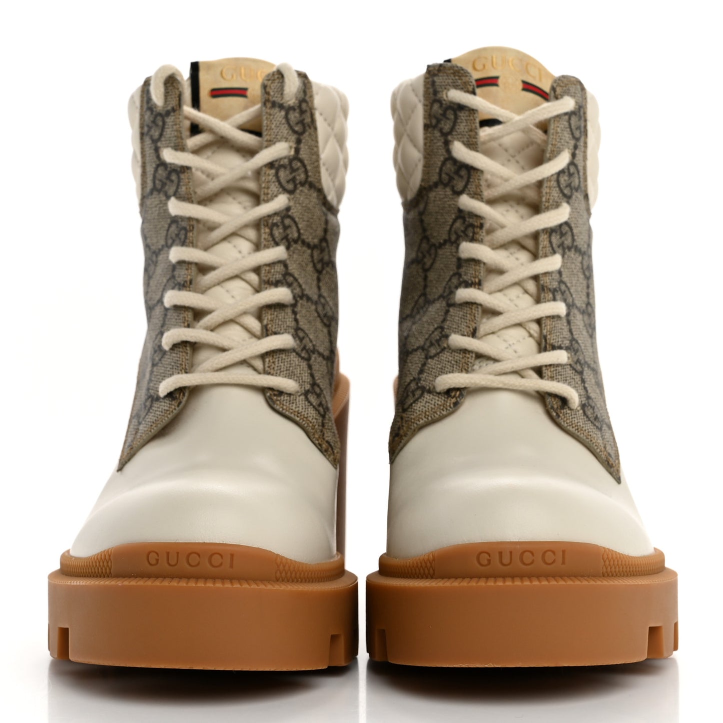 Calfskin GG Supreme Monogram Nappa Quilted Lace Up Ankle Boots 37 Mystic White Beige