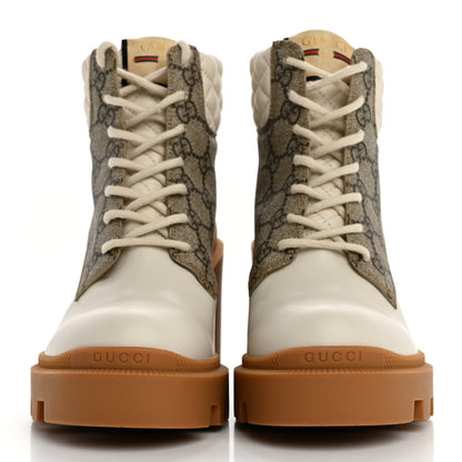 Gucci Calfskin GG Supreme Monogram Nappa Quilted Lace Up Ankle Boots 37 Mystic White Beige 3 of 12