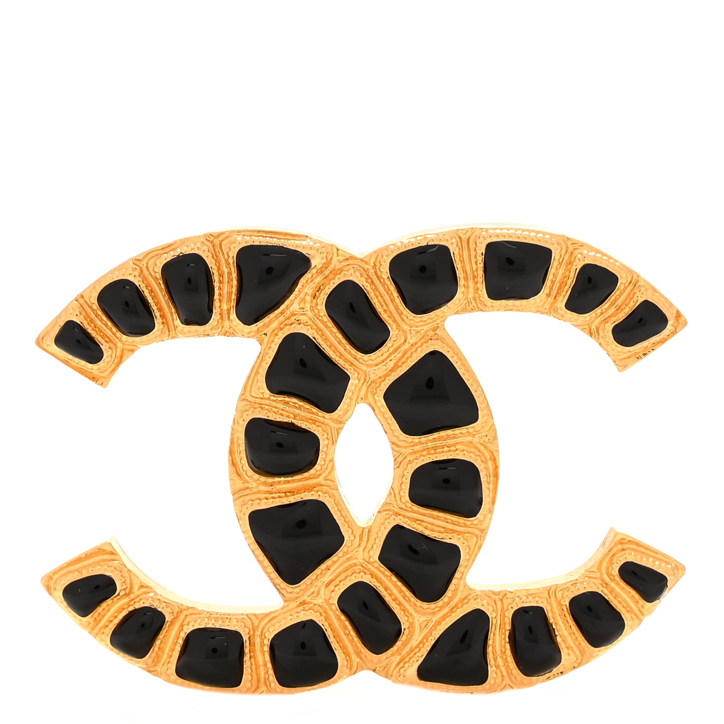 Enamel Studded CC Brooch Black Gold