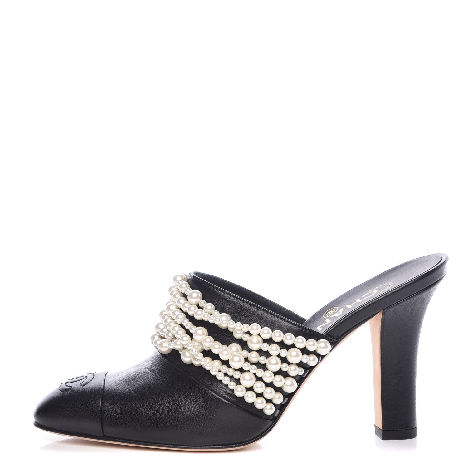 Chanel Lambskin CC Pearl Mule 37.5 Black 1 of 10
