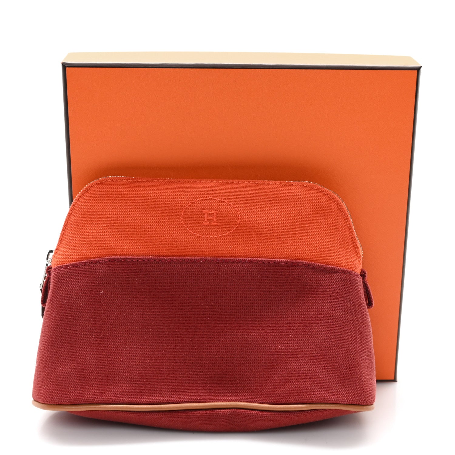 Hermes Cotton Canvas Bolide Travel Cosmetic Pouch Feu Tomette 7 of 7