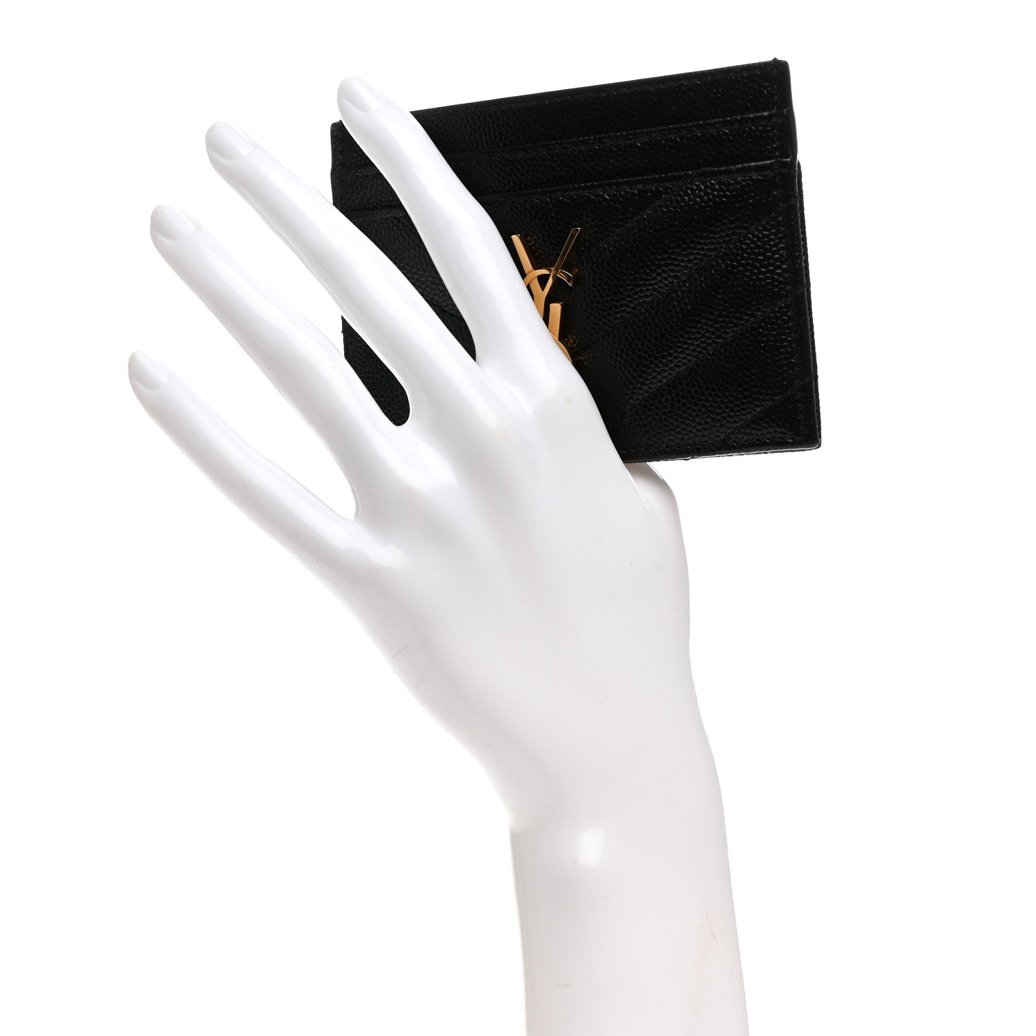 Saint Laurent Grain De Poudre Matelasse Chevron Monogram Credit Card Case Black 2 of 8
