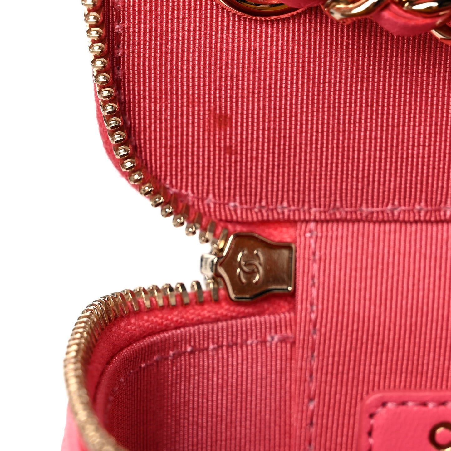 Lambskin Quilted Mini Vanity Case With Chain Dark Pink