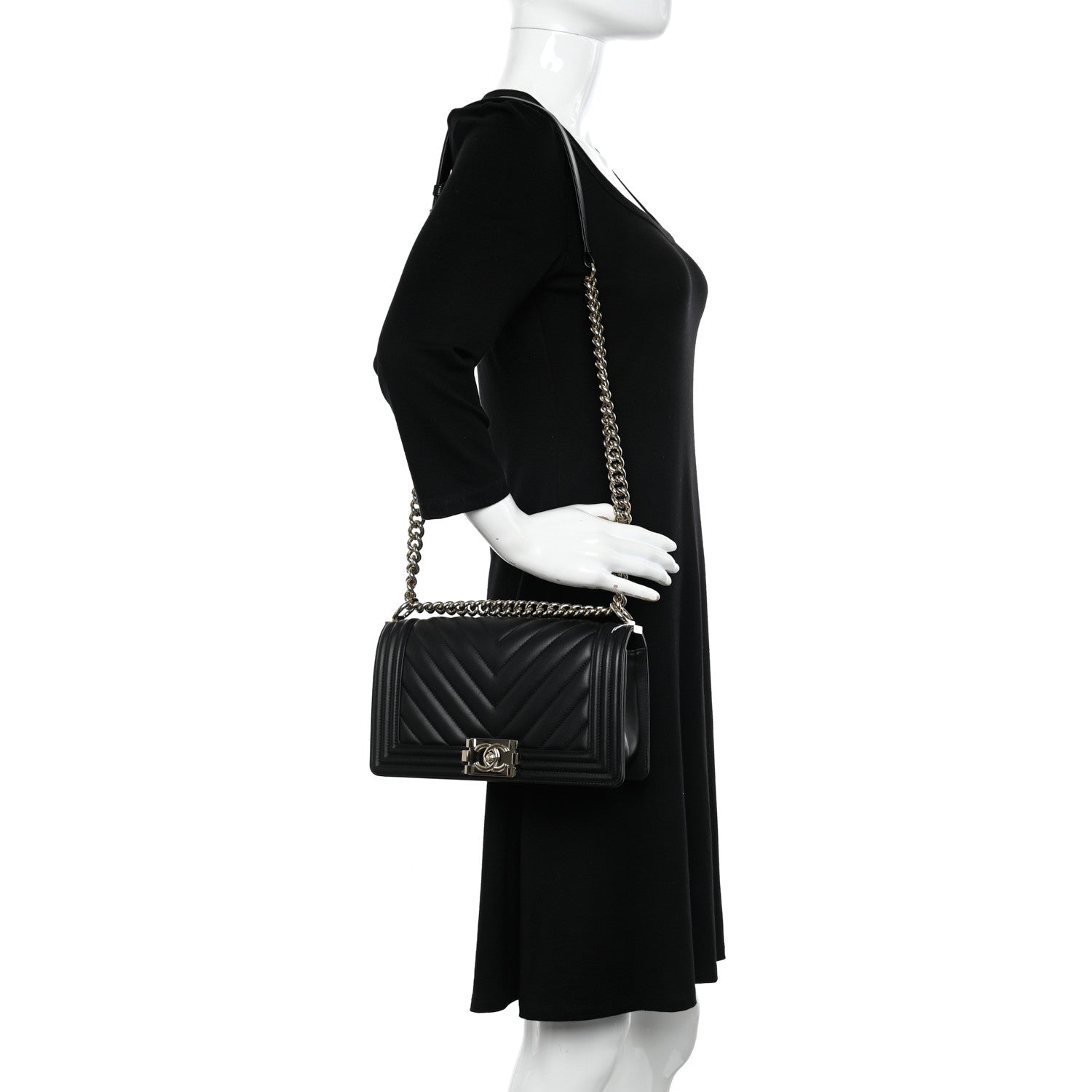 Chanel Lambskin Chevron Quilted Medium Boy Flap Black 2 of 10