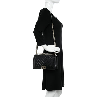 Chanel Lambskin Chevron Quilted Medium Boy Flap Black 2 of 10