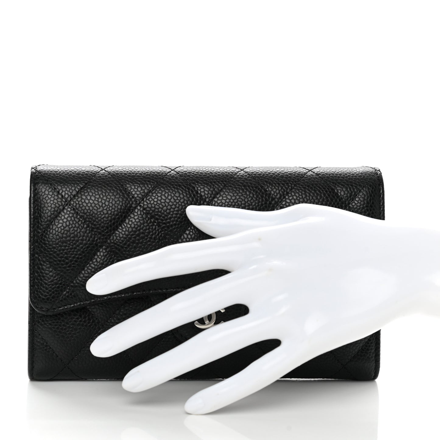 Caviar Quilted Large Flap Wallet Black