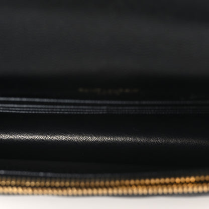 Saint Laurent Grain De Poudre Matelasse Chevron Monogram Envelope Chain Wallet Black 4 of 8
