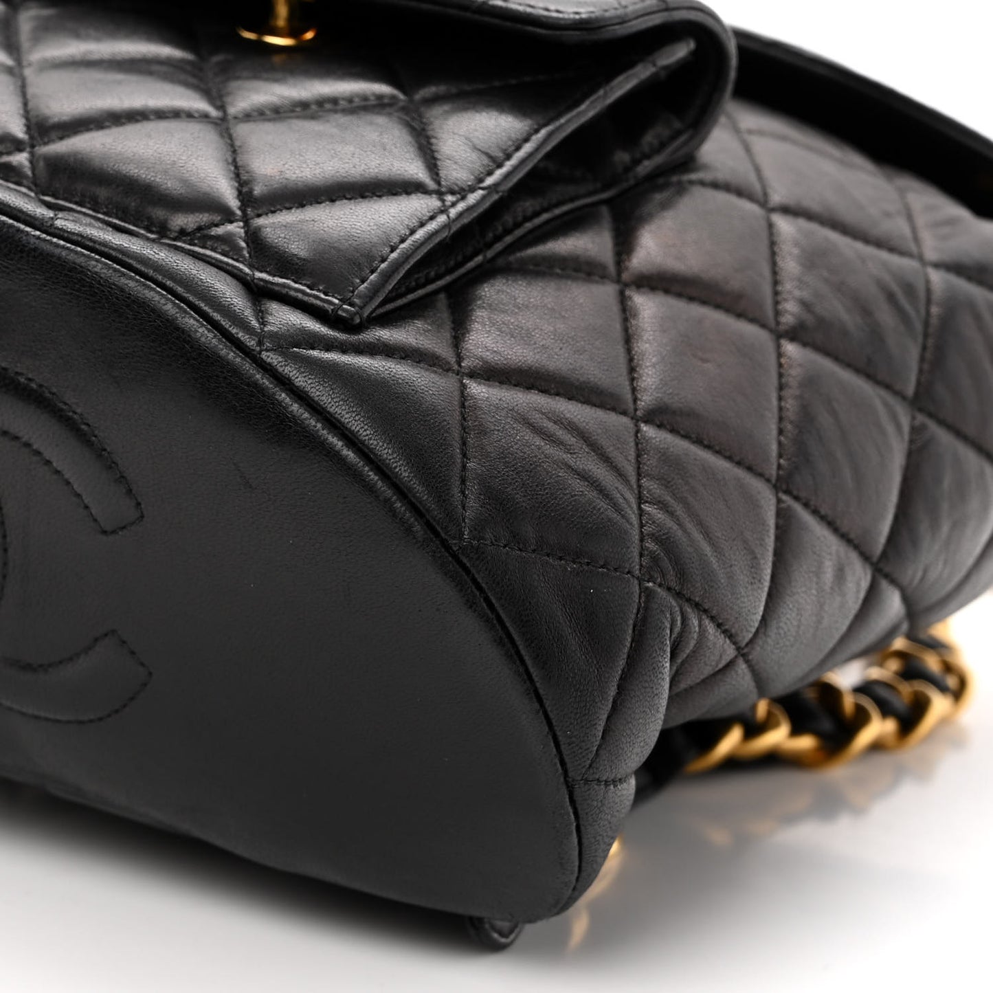Lambskin Quilted Drawstring Backpack Black