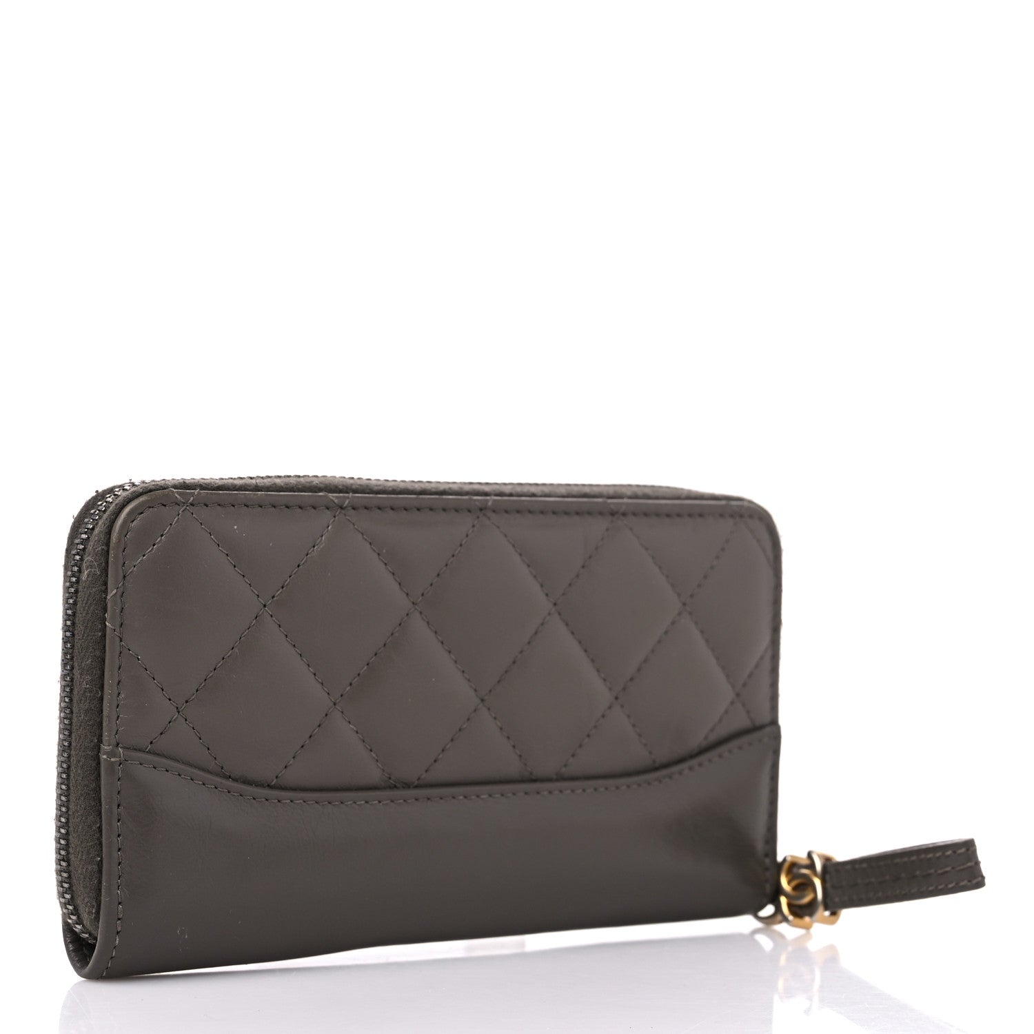 Chanel Aged Calfskin Quilted Small Gabrielle Zip Around Wallet Khaki 3 of 12